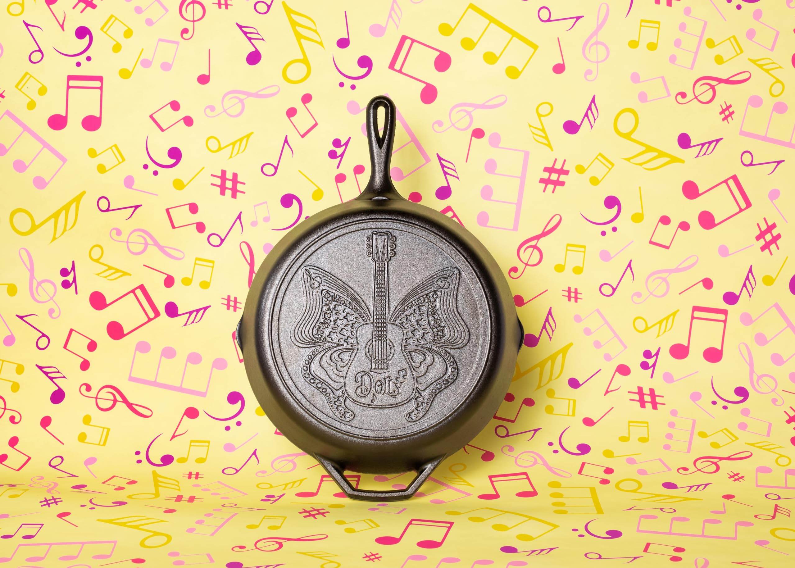 Lodge 12 Inch Dolly Parton Pre-Seasoned Cast Iron Stamped Skillet - Signature Teardrop Handle - Use In The Oven, On The Stove, O